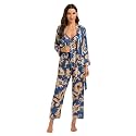 Escalier Women's Floral Silk Satin 3Pc Pajama Set Cami Robe Pants Sleepwear