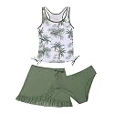 ESHOO Girls Tankini Sets Rash Guard Bathing Set 3 Piece Bikini Swimsuit with Cover Up Beach Skirt Tween Swimwear 7-14Y