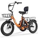 ESKUTE E Trike Electric Bike, Peak 1200W Brushless Motor Folding Trike 18X3.0 Fat Tire Ebike, 624Wh Battery, Step-Thru 3 Wheel Electric Bicycle, 65 Miles, 18MPH+ Tricycle for Adults Orange Classic