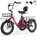 ESKUTE E Trike Electric Bike, Peak 1200W Brushless Motor Folding Trike 18X3.0 Fat Tire Ebike, 624Wh Removable Battery, Step-Thru 3 Wheel Electric Bicycle, 18MPH+ Tricycle for Adults,Red with Acc