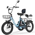 ESKUTE E Trike Electric Bike, Peak 1200W Brushless Motor Folding Trike 18X3.0 Fat Tire Ebike, 624Wh Battery, Step-Thru 3 Wheel Electric Bicycle, 65 Miles, 18MPH+ Tricycle for Adults Blue with Acc