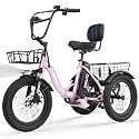 ESKUTE E Trike Electric Bike, Peak 1200W Brushless Motor Folding Trike 18X3.0 Fat Tire Ebike, 624Wh Removable Battery, Step-Thru 3 Wheel Electric Bicycle, 18MPH+ Tricycle for Adults，Pink