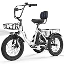ESKUTE E Trike Electric Bike, Peak 1200W Brushless Motor Folding Trike 18X3.0 Fat Tire Ebike, 624Wh Battery, Step-Thru 3 Wheel Electric Bicycle, 65 Miles, 18MPH+ Tricycle for Adults White