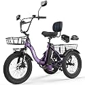 ESKUTE E Trike Electric Bike, Peak 1200W Brushless Motor Folding Trike 18X3.0 Fat Tire Ebike, 624Wh Battery, Step-Thru 3 Wheel Electric Bicycle, 65 Miles, 18MPH+ Tricycle for Adults Purple with Acc