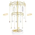 EsLuker.ly Necklace Holder Organizer Rotating Display Stand, 2 Tier Gold