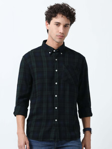 ESPANSHE Men Checkered Casual Dark Green Shirt
