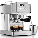 SUMSATY Espresso Machine 20 Bar, Stainless Steel Coffee Maker Professional Espresso Maker with Power Steam & LED Display for Home Barista, Americano, Latte, Cappuccino Maker, 61 oz Water Tank, Silver