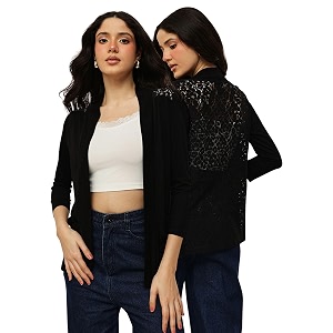 espresso women long sleeve 100 viscose long lace open shrug with pockets