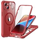 ESR for iPhone 14 Case, Compatible with MagSafe, Full-Body Military-Grade Drop Proof Case with Built-in 9H+ Tempered Glass Screen Protector, Armor Series, Clear Red