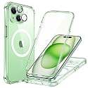 ESR for iPhone 15 Case, Compatible with MagSafe, Full-Body Military-Grade Drop Proof Case with Built-in 9H+ Tempered Glass Screen Protector, Armor Series, Clear Green