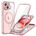 ESR for iPhone 15 Case, Compatible with MagSafe, Full-Body Military-Grade Drop Proof Case with Built-in 9H+ Tempered Glass Screen Protector, Armor Series, Clear Pink