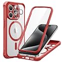 ESR for iPhone 15 Pro Max Case, Compatible with MagSafe, Full-Body Military-Grade Drop Proof Case with Built-in 9H+ Tempered Glass Screen Protector, Armor Series, Clear Red