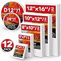 ESRICH 12 Pack Stretched Canvas for Painting, 4x4, 5x7, 8x10, 10x12, 12x16(2 of Each), Round Canvas with 8x8, 12x12(1 of Each), Blank Canvases Primed Paint Canvas for Beginners, Artists.