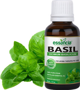 essancia basil essential oil for hair care skin care face mosquito bites body massage insect-repellent difffuser  aromatherapy 100 natural undiluted pure  therapeutic grade essential oil 30 ml