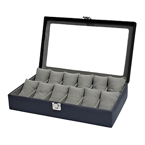 essart men39s and women39s watch box holder organizer case in 12 slots of watches in pu leather with black color- wl-12-w-black-gry