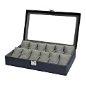 essart Men's and Women's Watch Box Holder Organizer Case In 12 Slots of watches In PU Leather with Black color- (WL-12-W-Black-Gry)