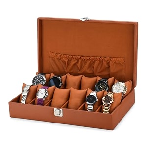 essart pu leather designerformal butterfly printed watchbox for 12 watches with transparent lid feature- golden