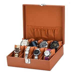 essart watch box organizer case with elegant style for men amp women watch storage box organizer 8 slots tan