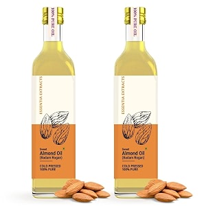 essentia extracts combo of 2 almond oil glass bottles for babies body amp hair massage pure amp cold-pressed 100 ml  100 ml