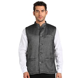 Mens GREY TEXTURED Bandhgala Ethnic Nehru Jacket