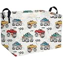 Essme Rectangular Monster Truck Basket,Cute Storage Bins with Handles for Room Decor,Shelf Basket.(Smog Racing)