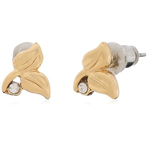 estele 24 kt gold plated leaf stud earrings with single austrian crystal for women