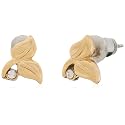 Estele 24 Kt Gold Plated Leaf Stud Earrings with Single Austrian Crystal for Women