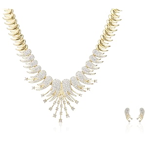 estele 24 kt gold plated signature starbust in austrian crystal necklace set for women