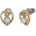 Estele 24kt Gold Plated Twist &amp; Turn Stud Earring for Women with Moonlight Pearls