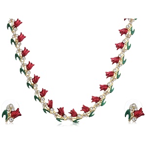 estele 24kt gold plated tulip garland necklace and austrian crystals with matching earrings for women