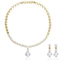Estele 24kt Gold Plated stripped Designer Necklace Set With White Austrian Crystal for Women, One Size (7349 NKER)