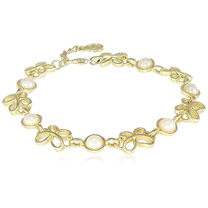 estele 24kt gold plated knotted ribbons flexible bracelet for women with moonlight pearls one size 177 br