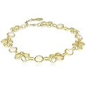 Estele 24kt Gold Plated Knotted Ribbons Flexible Bracelet for Women with Moonlight Pearls, One Size (177 BR)