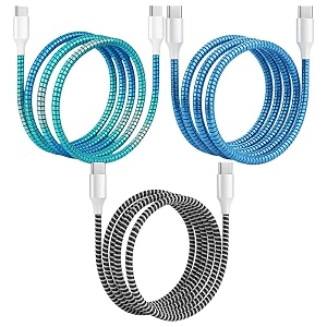 spiral cable protector  charger wire protector for type-c iphone earphones amp usb  flexible full length wire saver spring guard charging cable amp data cable protector multicolor pack of-3