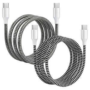 spiral cable protector  charger wire protector for type-c iphone earphones amp usb  flexible full length wire saver spring guard  charging cable amp data cable protector multicolor 2-black