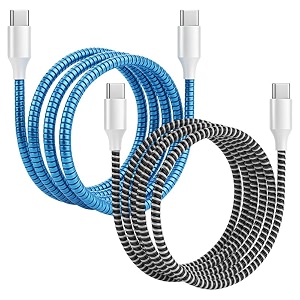 spiral cable protector  charger wire protector for type-c iphone earphones amp usb flexible full length wire saver spring guard charging cable amp data cable protector multicolor blue-black