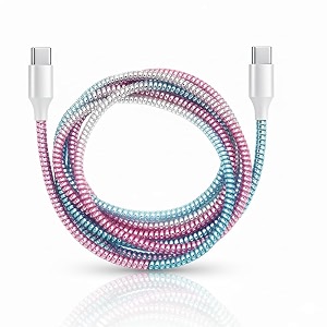spiral cable protector  charger wire protector for type-c iphone earphones amp usb  flexible full length wire saver spring guard  charging cable amp data cable protector rainbow pink