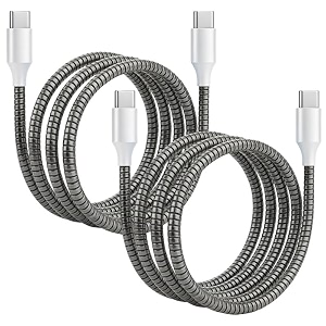 spiral cable protector  charger wire protector for type-c iphone earphones amp usb  flexible full length wire saver spring guard  charging cable amp data cable protector metallic black-2