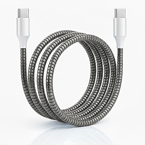 spiral cable protector  charger wire protector for type-c iphone earphones amp usb  flexible full length wire saver spring guard  charging cable amp data cable protector metallic black