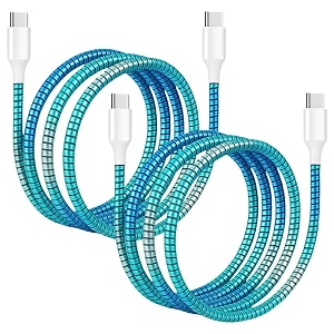 spiral cable protector  charger wire protector for type-c iphone earphones amp usb  flexible full length wire saver spring guard  charging cable amp data cable protector rainbow blue-2