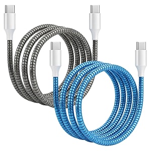 spiral cable protector  charger wire protector for type-c iphone earphones amp usb  flexible full length wire saver spring guard charging cable amp data cable protector metallic blackblue