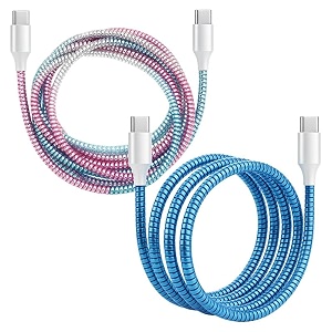 spiral cable protector  charger wire protector for type-c iphone earphones amp usb  flexible full length wire saver spring guard charging cable amp data cable protector multicolor pink-blue