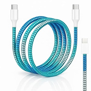 spiral cable protector  charger wire protector for type-c iphone earphones amp usb  flexible full length wire saver spring guard  charging cable amp data cable protector rainbow blue