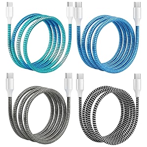 spiral cable protector  charger wire protector for type-c iphone earphones amp usb  flexible full length wire saver spring guard charging cable amp data cable protector multicolor pack of 4