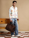 Eszett Men Printed Casual Cream Shirt