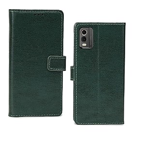 nokia c32 flip case  premium leather finish flip cover  with card pockets  wallet stand complete protection flip cover for nokia c32 - vintage green