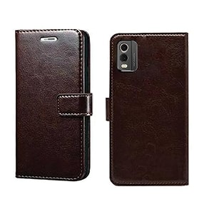 nokia c32 flip case  premium leather finish flip cover  with card pockets  wallet stand complete protection flip cover for nokia c32 - vintage green