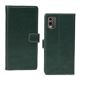 nokia c32 flip case  premium leather finish flip cover  with card pockets  wallet stand complete protection flip cover for nokia c32 - vintage green