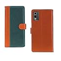 Nokia C32 Flip Case | Premium Leather Finish Flip Cover | with Card Pockets | Wallet Stand |Complete Protection Flip Cover for Nokia C32 - Camel and Green