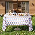 Eternal Beauty 120" x 60" Rectangle Tablecloth Waterproof Outdoor Tablecloth with Umbrella Hole Zipper for Patio Spring Summer Picnic Tables (Yellow-Blue Flower, 120" x 60" (Rectangular))